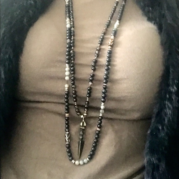 Set of 2 Black Onyx Labradorite Necklaces